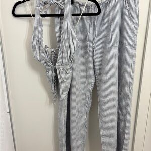 Garage Striped Jumpsuit in White and Blue